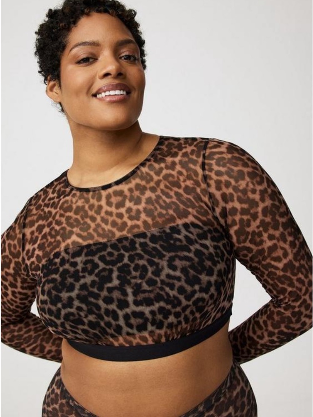 Torrid Under It All Leopard Print Sheer Mesh Cropped Long Sleeve Top - Size 0/12 - Picture 6 of 6